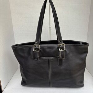 Coach Hampton Black Leather Tote Bag Buckle Straps 5246 Womens